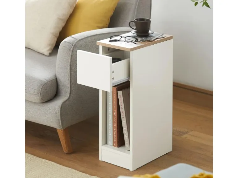 SoBuy Schmaler Nachttisch Beistelltisch mit Schublade 20x60x35cm Weiß FBT111-WN