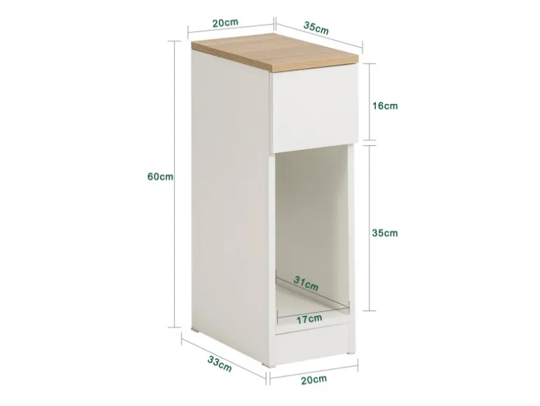 SoBuy Schmaler Nachttisch Beistelltisch mit Schublade 20x60x35cm Weiß FBT111-WN