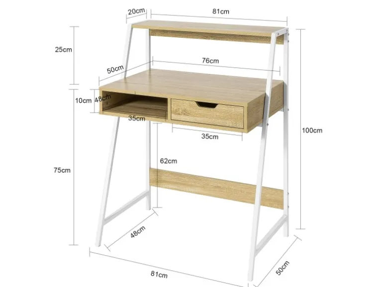 SoBuy Schreibtisch mit Ablage und Schublade MDF Metall Natur FWT63-N