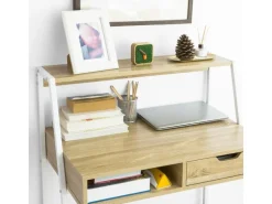 SoBuy Schreibtisch mit Ablage und Schublade MDF Metall Natur FWT63-N