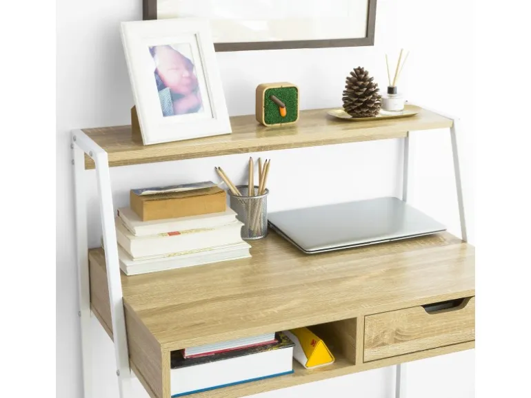SoBuy Schreibtisch mit Ablage und Schublade MDF Metall Natur FWT63-N