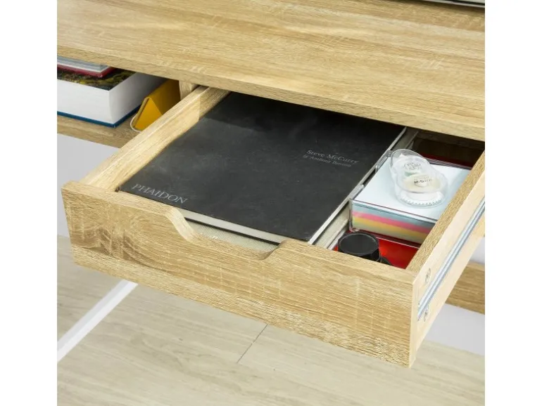 SoBuy Schreibtisch mit Ablage und Schublade MDF Metall Natur FWT63-N
