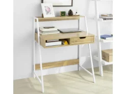 SoBuy Schreibtisch mit Ablage und Schublade MDF Metall Natur FWT63-N