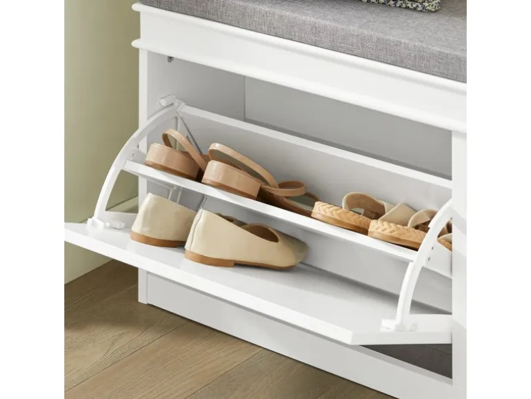 SoBuy Schuhbank mit 2 Klappen Schuhkipper Weiß MDF 104cm FSR64-W