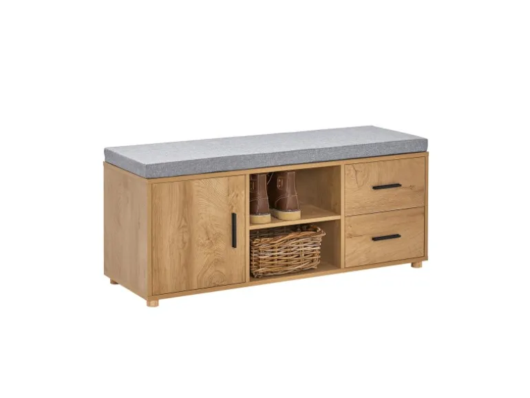 SoBuy Schuhbank mit 2 Schubladen und 4 Fächern MDF PB Natur FSR148-N