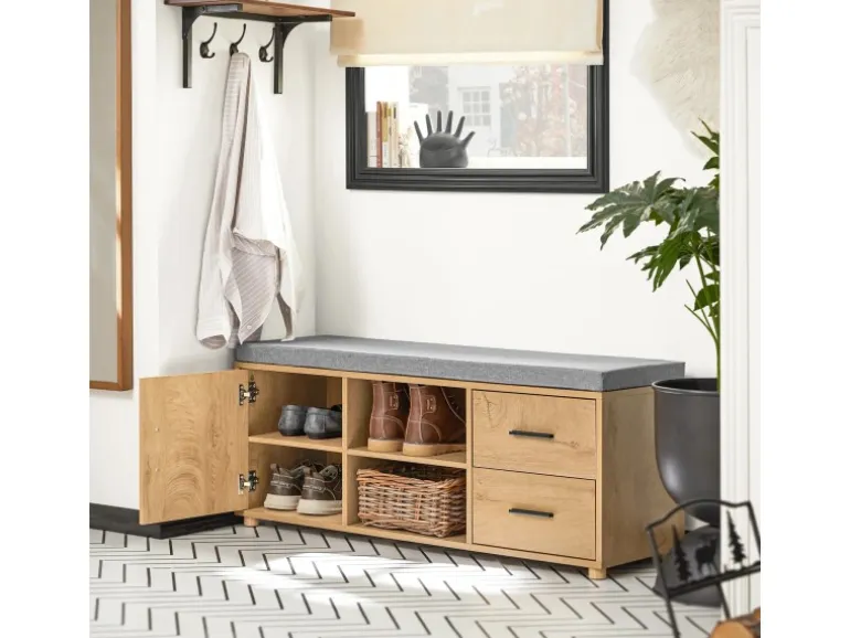 SoBuy Schuhbank mit 2 Schubladen und 4 Fächern MDF PB Natur FSR148-N