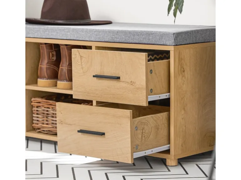 SoBuy Schuhbank mit 2 Schubladen und 4 Fächern MDF PB Natur FSR148-N