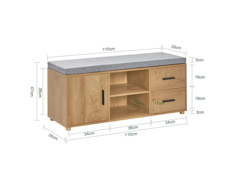 SoBuy Schuhbank mit 2 Schubladen und 4 Fächern MDF PB Natur FSR148-N