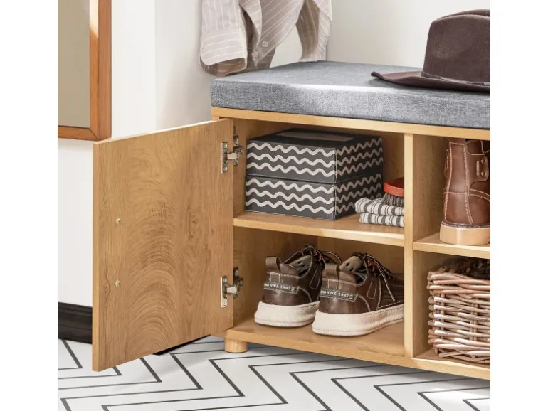 SoBuy Schuhbank mit 2 Schubladen und 4 Fächern MDF PB Natur FSR148-N
