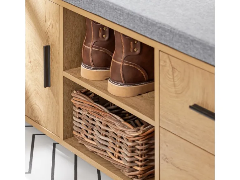 SoBuy Schuhbank mit 2 Schubladen und 4 Fächern MDF PB Natur FSR148-N