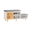 SoBuy Schuhbank mit 2 Sitzflächen und 1 Schiebetür MDF Bambus Weiß FSR125-WN