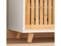 SoBuy Schuhbank mit 2 Sitzflächen und 1 Schiebetür MDF Bambus Weiß FSR125-WN