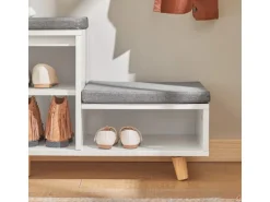 SoBuy Schuhbank mit 2 Sitzflächen und 1 Schiebetür MDF Bambus Weiß FSR125-WN