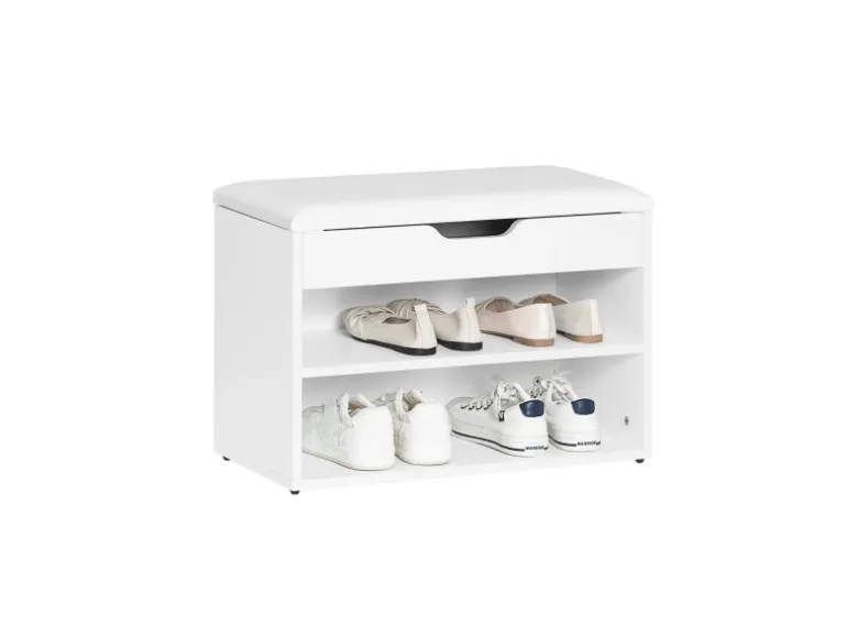 SoBuy Schuhbank mit Sitzfläche Sitzbank Schuhregal aus MDF 60x44x30cm Weiß FSR25-W
