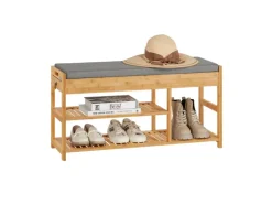 SoBuy Schuhbank mit Sitzfläche und Schubladen Sitzbank Natur Bambus FSR47-N