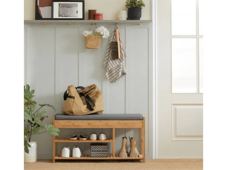 SoBuy Schuhbank mit Sitzfläche und Schubladen Sitzbank Natur Bambus FSR47-N