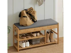 SoBuy Schuhbank mit Sitzfläche und Schubladen Sitzbank Natur Bambus FSR47-N
