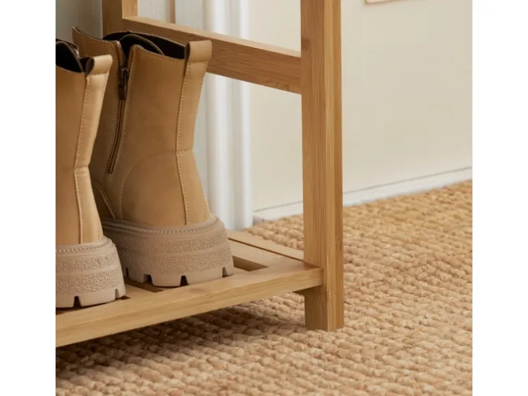 SoBuy Schuhbank mit Sitzfläche und Schubladen Sitzbank Natur Bambus FSR47-N