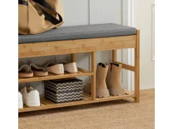 SoBuy Schuhbank mit Sitzfläche und Schubladen Sitzbank Natur Bambus FSR47-N