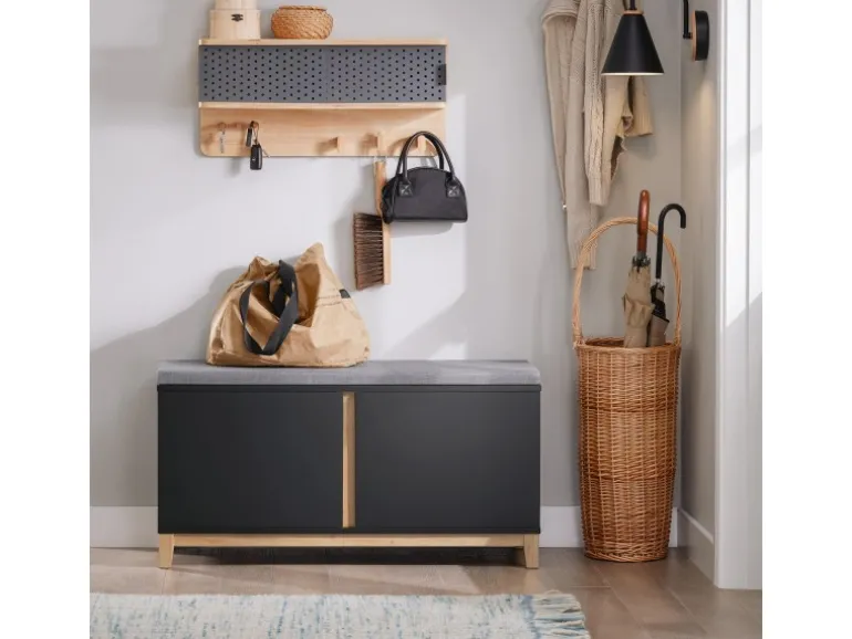 SoBuy Schuhbank mit Sitzfläche Sitzbank mit Stauraum Schwarz FSR117-SCH