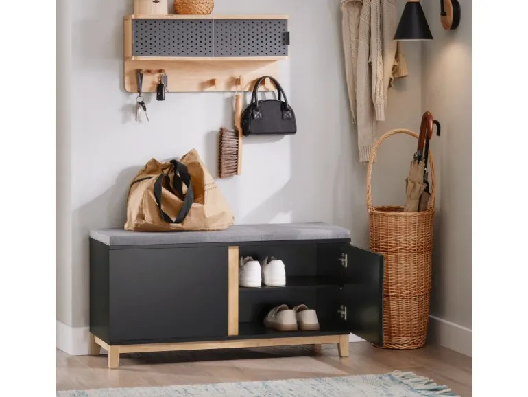 SoBuy Schuhbank mit Sitzfläche Sitzbank mit Stauraum Schwarz FSR117-SCH