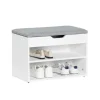 SoBuy Schuhbank mit Sitzfläche Sitzbank Schuhregal aus MDF 60x43x30cm Weiß-Grau FSR25-HG