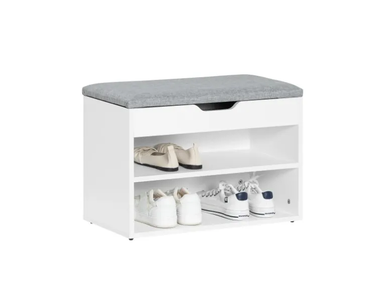 SoBuy Schuhbank mit Sitzfläche Sitzbank Schuhregal aus MDF 60x43x30cm Weiß-Grau FSR25-HG