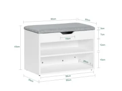SoBuy Schuhbank mit Sitzfläche Sitzbank Schuhregal aus MDF 60x43x30cm Weiß-Grau FSR25-HG