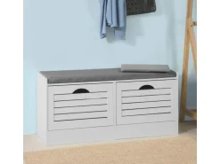 SoBuy Schuhbank mit Sitzfläche und 2 Klappen Schuhkipper MDF Weiß FSR62-W