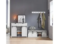 SoBuy Schuhbank mit Sitzfläche und Schiebetüren MDF Weiß FSR133-W