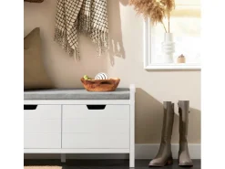 SoBuy Schuhbank mit Sitzfläche Sitzbank aus MDF 91x51x30cm Weiß-Grau FSR63-II-W