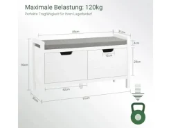 SoBuy Schuhbank mit Sitzfläche Sitzbank aus MDF 91x51x30cm Weiß-Grau FSR63-II-W