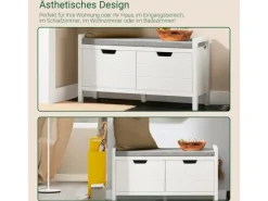 SoBuy Schuhbank mit Sitzfläche Sitzbank aus MDF 91x51x30cm Weiß-Grau FSR63-II-W
