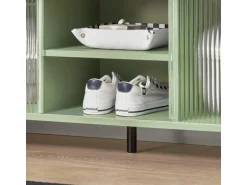 SoBuy Schuhbank mit Sitzfläche und Schiebetüren MDF Glas Grün FSR115-GR