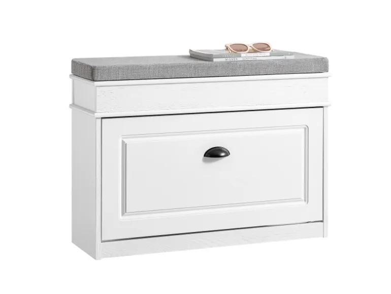 SoBuy Schuhbank mit Sitzkissen Schuhregal Schmal Sitzbank für Flur Weiß 75x51x24cm FSR82-L-WG