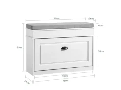 SoBuy Schuhbank mit Sitzkissen Schuhregal Schmal Sitzbank für Flur Weiß 75x51x24cm FSR82-L-WG