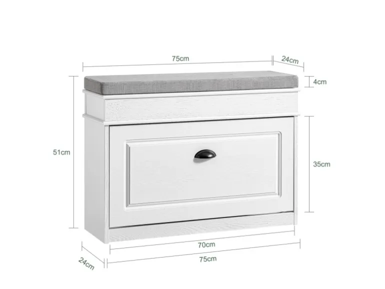 SoBuy Schuhbank mit Sitzkissen Schuhregal Schmal Sitzbank für Flur Weiß 75x51x24cm FSR82-L-WG