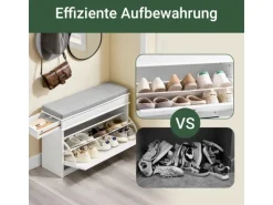 SoBuy Schuhbank mit Sitzkissen Schuhregal Schmal Sitzbank für Flur Weiß 75x51x24cm FSR82-L-WG
