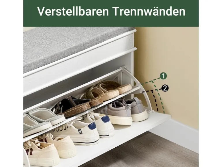 SoBuy Schuhbank mit Sitzkissen Schuhregal Schmal Sitzbank für Flur Weiß 75x51x24cm FSR82-L-WG