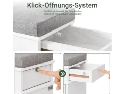 SoBuy Schuhbank mit Sitzkissen Schuhregal Schmal Sitzbank für Flur Weiß 75x51x24cm FSR82-L-WG