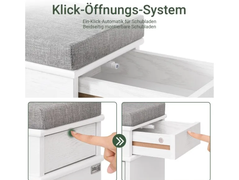 SoBuy Schuhbank mit Sitzkissen Schuhregal Schmal Sitzbank für Flur Weiß 75x51x24cm FSR82-L-WG