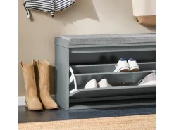 SoBuy Schuhbank Schmal mit Klappe Garderobenbank mit Sitzkissen Grau FSR98-L-HG