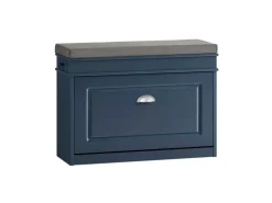 SoBuy Schuhbank Schmal mit Klappe Garderobenbank mit Sitzkissen Blau FSR82-L-B
