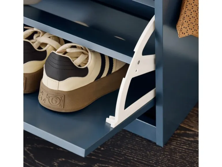 SoBuy Schuhbank Schmal mit Klappe Garderobenbank mit Sitzkissen Blau FSR82-L-B