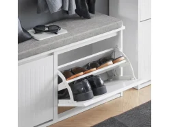 SoBuy Schuhbank Schmal mit 2 Klappen Garderobenbank mit Sitzkissen FSR98-XL-W