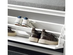 SoBuy Schuhbank Schmal mit Klappe Garderobenbank mit Sitzkissen Weiß FSR98-L-W