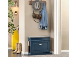 SoBuy Schuhbank Schmal mit Klappe Garderobenbank mit Sitzkissen Blau FSR82-K-B