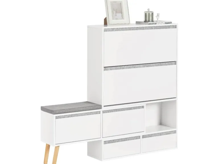 SoBuy Schuhkipper Flurschrank Schuhschrank mit Sitzbank Weiß FSR134-W