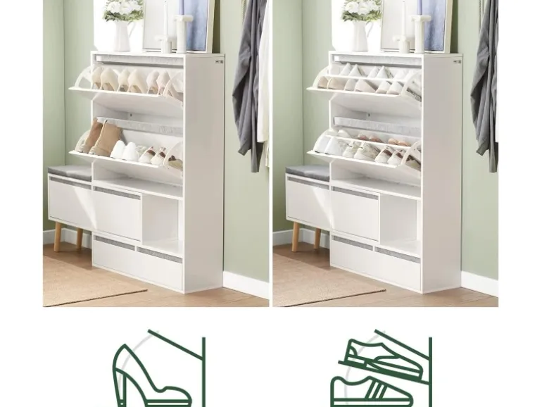 SoBuy Schuhkipper Flurschrank Schuhschrank mit Sitzbank Weiß FSR134-W