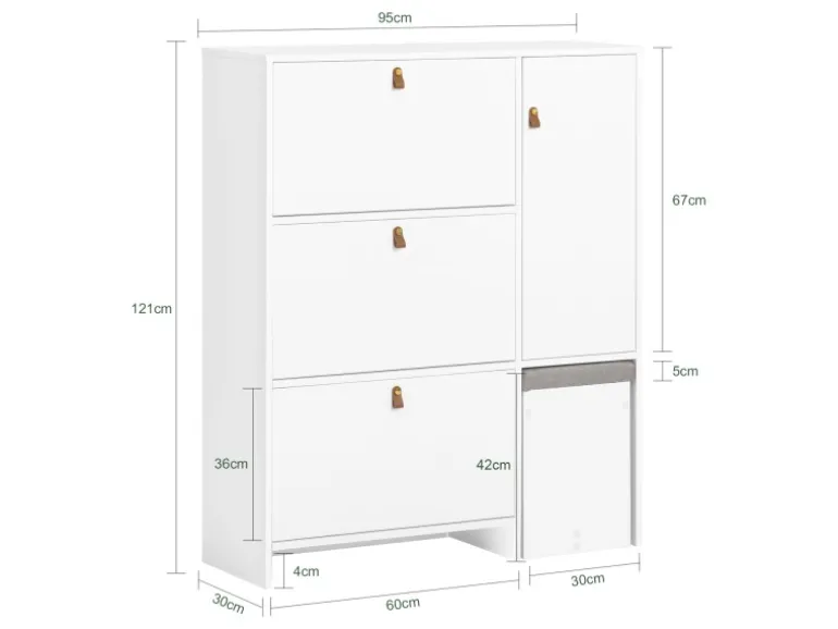 SoBuy Schuhkipper mit 3 Klappen Schuhschrank Schuhkommode Weiß FSR107-W
